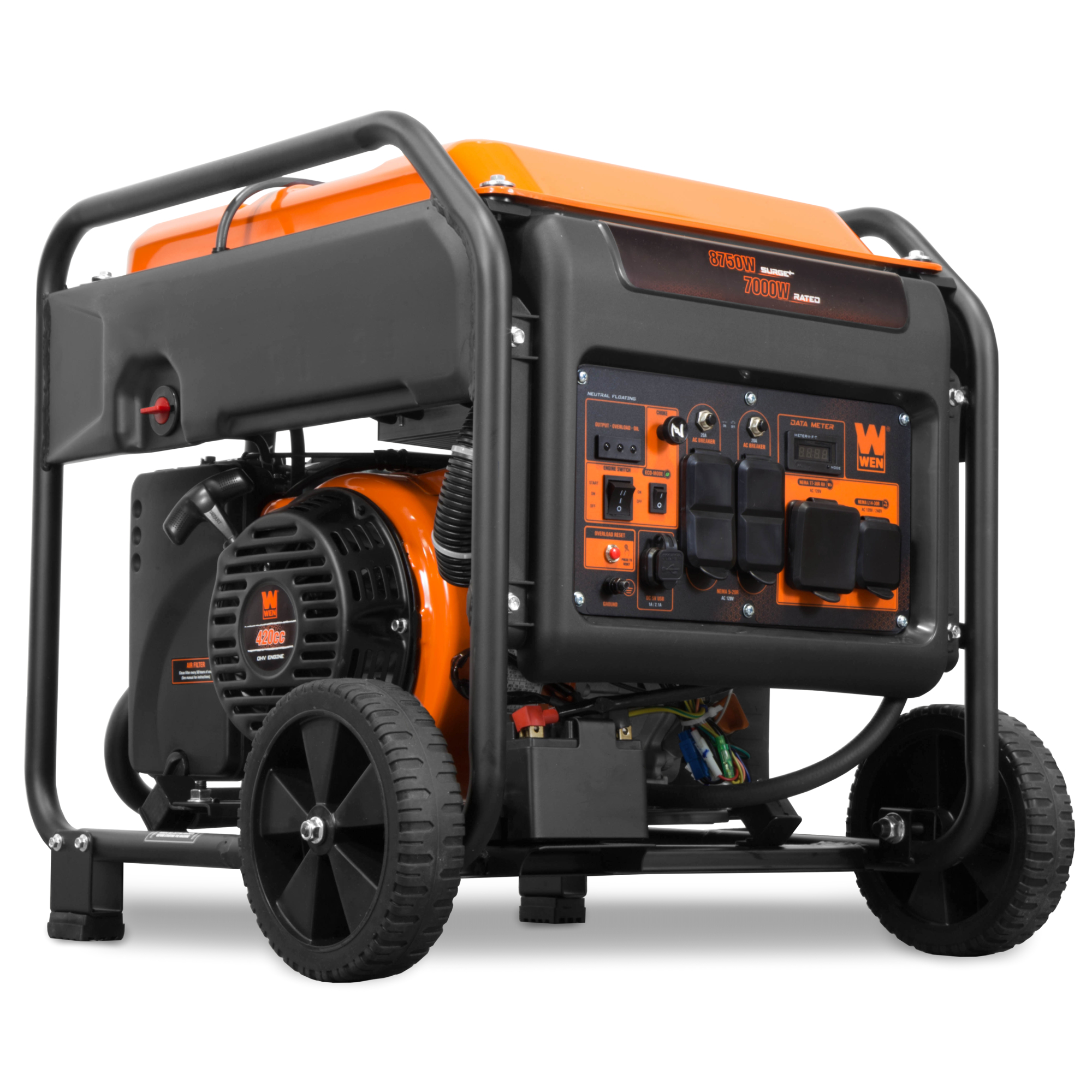 WEN, 8750W Electric Start Open Frame Inverter Generator, Surge Watts 8750 Rated Watts 7000 Voltage 120/240 Model# GN875i